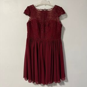 JJ's House Burgundy Lace Chiffon Cap Sleeve Fit and Flare Cocktail Dress 20W